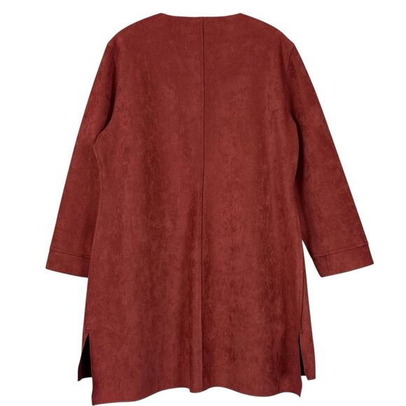 Chicos Faux Suede Snap Front Long Jacket Topper Burnt Rust Red-Orange Size 1 / M - Picture 2 of 10